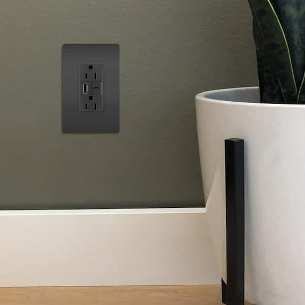 radiant 15 Amp 125-Volt Decorator Duplex Outlet with 6.0 Amp Type A/C USB, Black