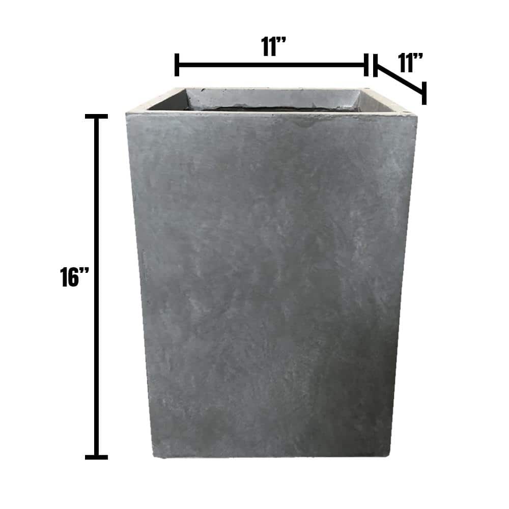 Medium Gray Lightweight Concrete Tall Square Planter