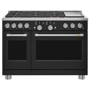 48 in. 8.25 cu. ft. Smart Double Oven Dual Fuel Range with Self-Cleaning Convection Oven in Matte Black