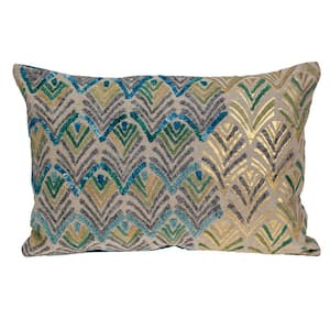 Edie@Home Indoor and Outdoor Light Blue Raffia Geometric Embroidery Lumbar 13 in. x 21 in. Decorative-Pillow