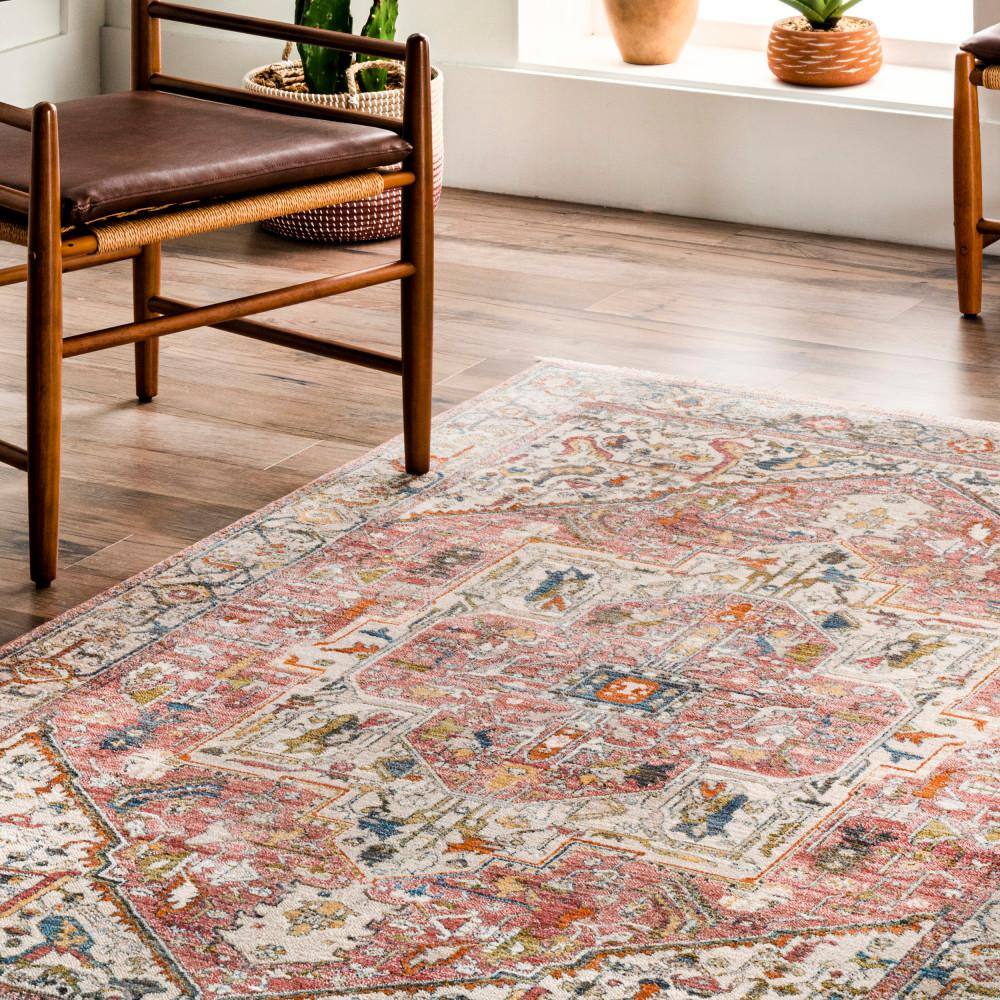 Harriet Orange Vintage Medallion Square Area Rug