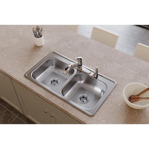 Dayton 33in. Drop-in 2 Bowl 22 Gauge Satin Stainless Steel Sink Only and No Accessories
