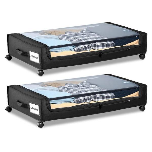 Under Bed Storage with Wheels, 30.3 x 18.5 x 6.8 in. Underbed Containers with Clear Lid, Underbed Shoe Organizer 2 Pack
