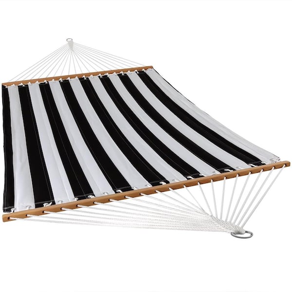 Sunnydaze 11-3/4 ft. Quilted Double Fabric 2-Person Hammock in Black and White