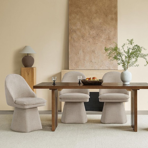 Spruce & Spring Cora Khaki Fabric Upholstered Swivel Dining Chair with Wood Frame for Diningroom Livingroom （Set of 3)