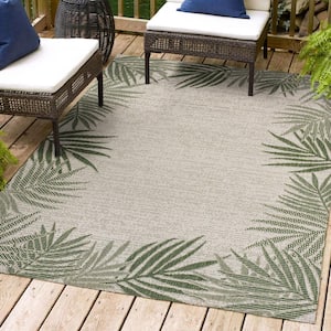 Isla Coastal Cottage Palm Frond Border Green/Cream 8 ft. x 10 ft. Indoor/Outdoor Area Rug