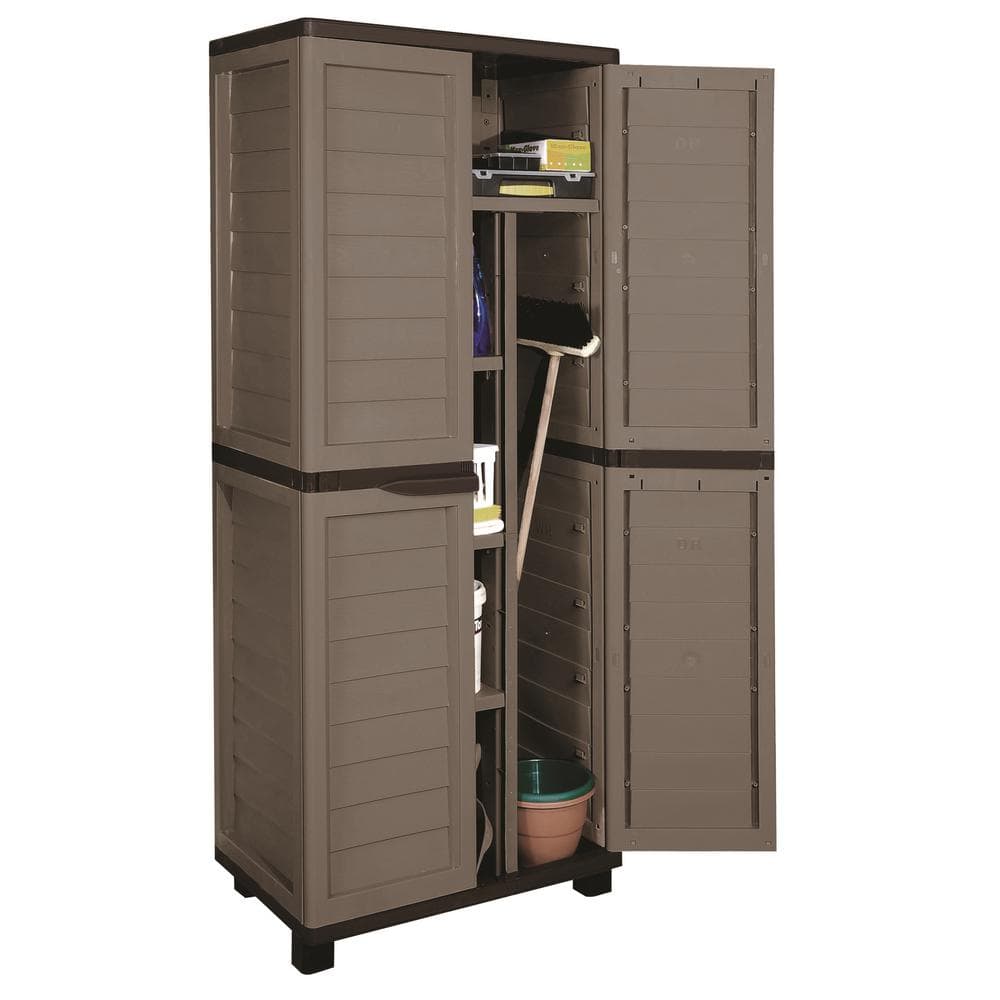 Reviews For Starplast 2 Ft 5 In X 1 Ft 8 In X 5 Ft 11 In Plastic Mocha Brown Storage Cabinet W 4 Shelves And Vertical Partition Fg000852 The Home Depot