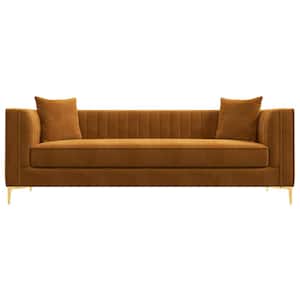 Kali 91 in. Square Arm 3-Seater Sofa in Cognac Brown
