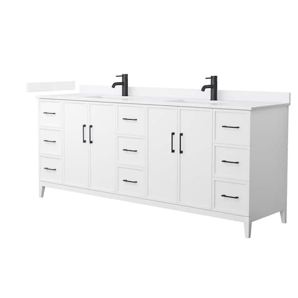 Wyndham Collection Elan 84 in. W x 22 in. D x 35 in. H Double Bath Vanity in White with White Quartz Top