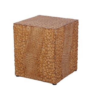 Yellow Brown Square Stone Faux Wood Outdoor Side Table