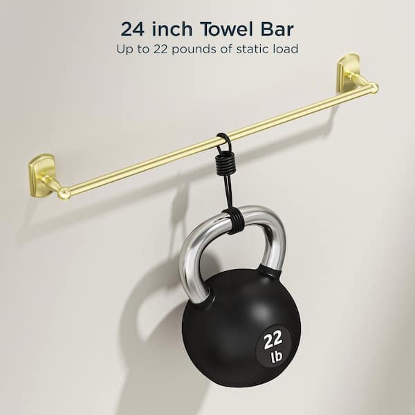 4-Piece Bath Hardware Set with Towel Bar, Towel Ring, Robe Hook, Toilet Paper Holder Wall Mounted in Matte Gold