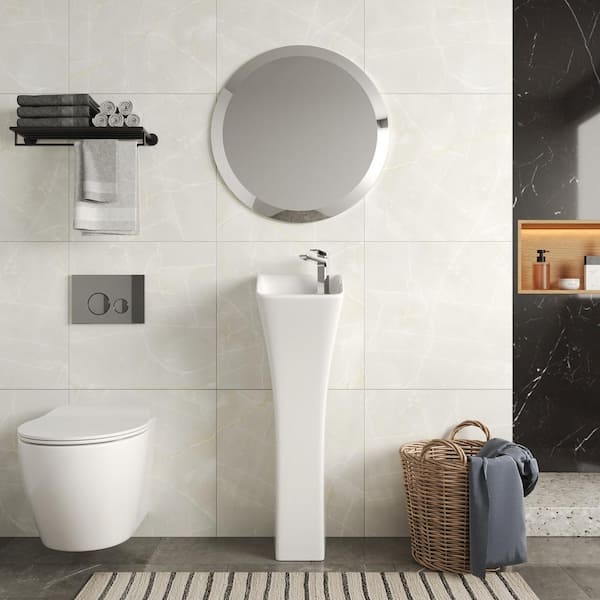 11.2 in. Pedestal Bathroom Sink In White Ceramic with Single Faucet Hole and Overflow