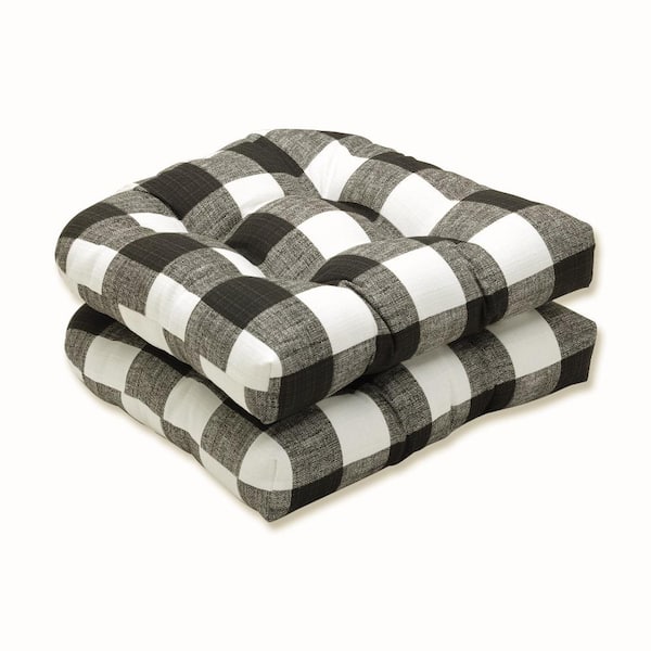 Pillow Perfect 19 in. x 19 in. Outdoor Dining Chair Cushion in Black/White (Set of 2)