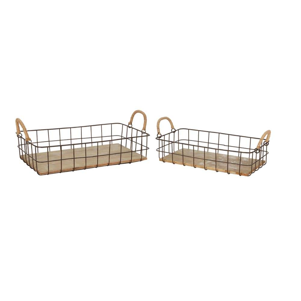 Rustic Woodgrain and Distressed Metal Rectangular Basket Duo