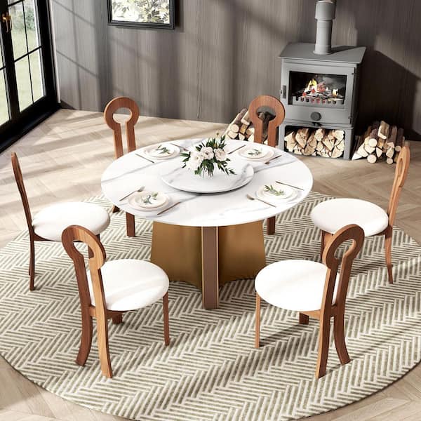 Magic Home (Set of 6) Modern Lambswool Sitting Cushion Dining Chair Desk Chair Furniture in Walnut