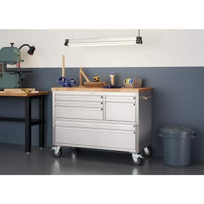4 ft. 7-Drawer Stainless Steel Workbench with Storage