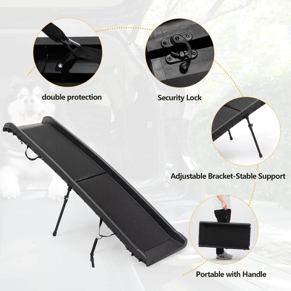 Coziwow 62-Inch Black Foldable Plastic Dog Ramp with Non-Slip Surface