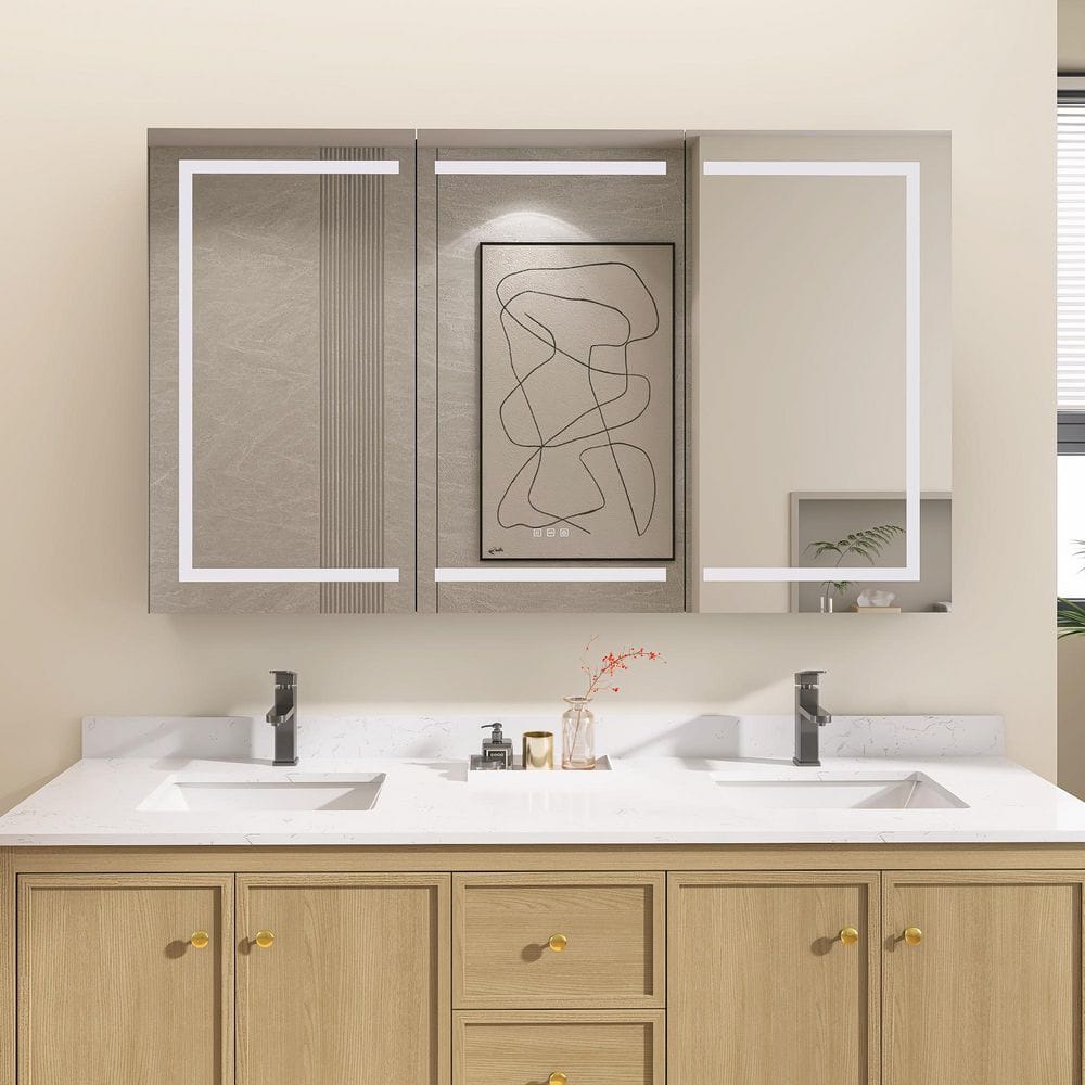 SLJ 60 in. W x 36 in. H Rectangular Black Aluminum Surface Mount Medicine Cabinet with Mirror and LED