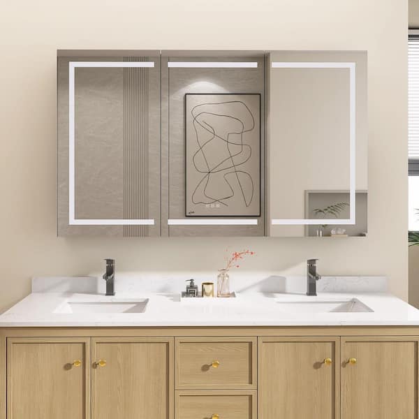 SLJ 60 in. W x 36 in. H Rectangular Black Aluminum Surface Mount Medicine Cabinet with Mirror and LED