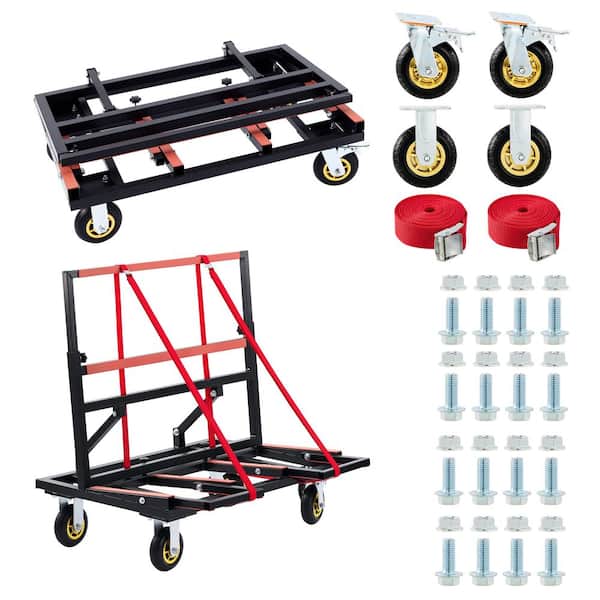 Drywall Cart Dolly 2000 lbs. Capacity Hand Truck, Panel Dolly with 6 in. Casters, Expandable Deck, Foldable with Straps
