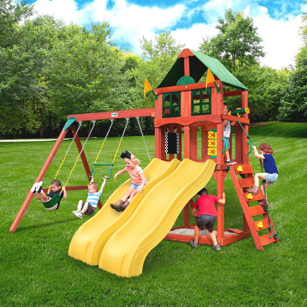 DIY Sweetwater Deluxe Wooden Outdoor Playground Set with Slide, Rock Wall, 