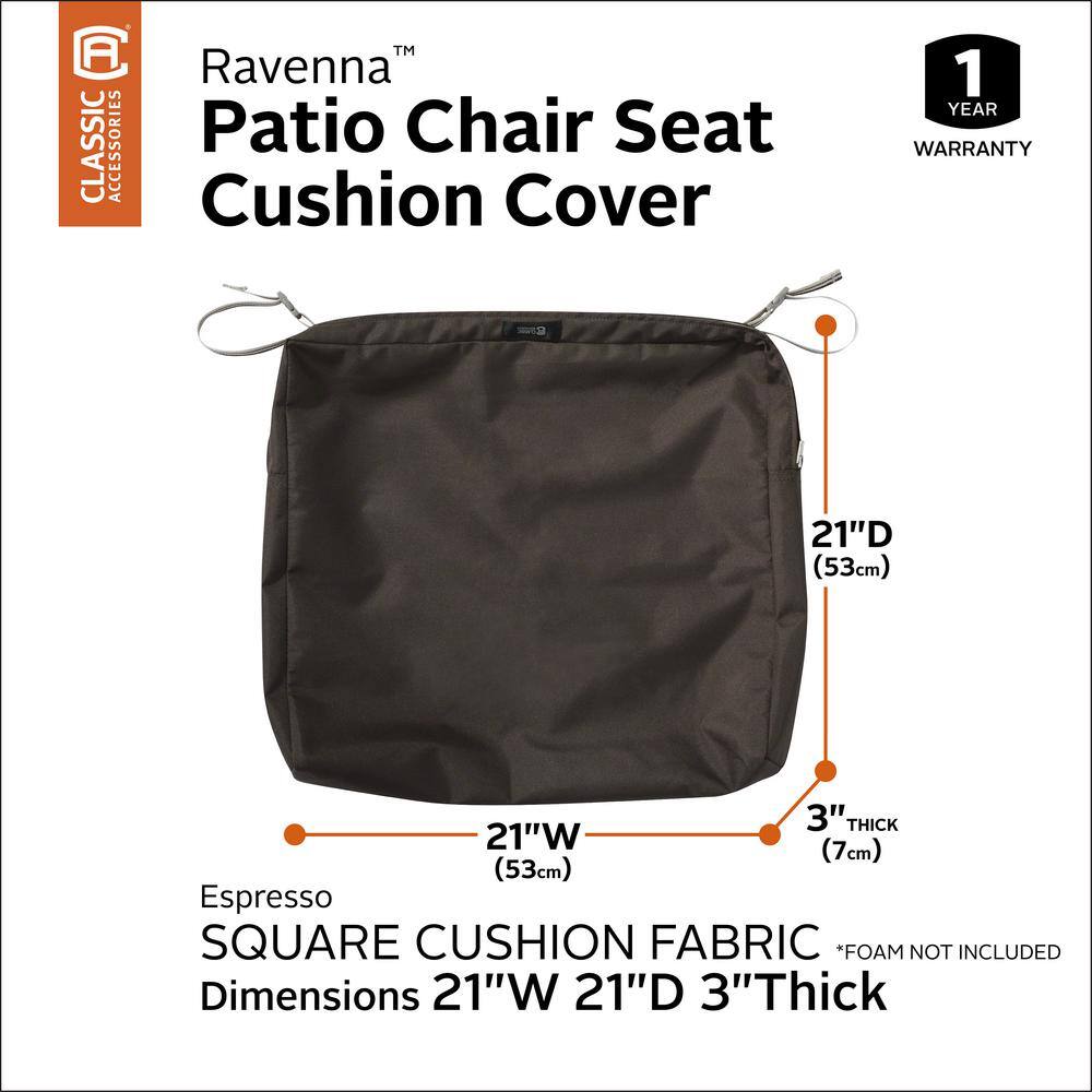 Espresso Water-Resistant Patio Seat Cushion Cover 21 x 21 x 3 Inch