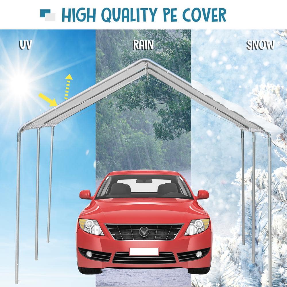 10' x 20' White Galvanized Steel Carport Canopy Kit