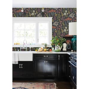 Karina Black Charcoal Meadow Paper Non-Pasted Matte Wallpaper