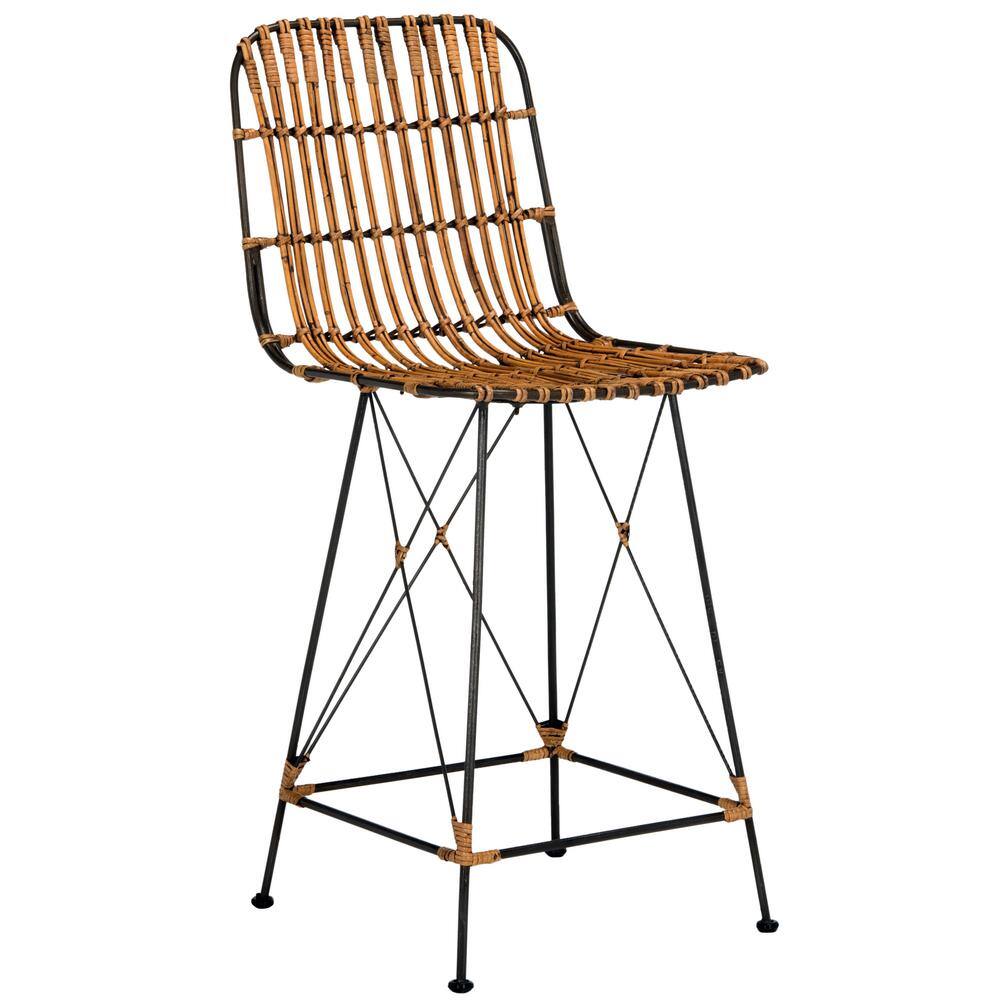 Minerva Natural and Black Wicker Counter Stools, Set of 2