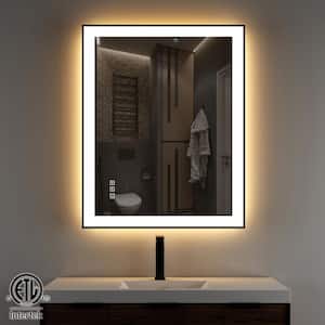 28 in. W x 36 in. H Rectangular Framed Anti-Fog LED Wall Bathroom Vanity Mirror in Black with Backlit and Front Light