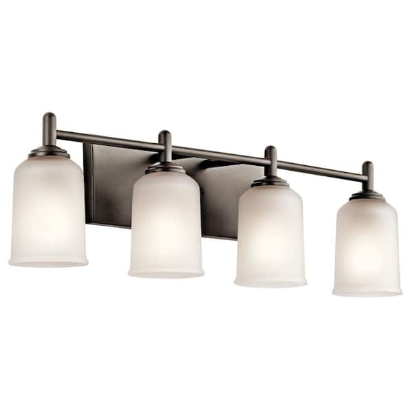 Shailene 29.5 in. 4-Light Olde Bronze Traditional Bathroom Vanity Light with Satin Etched Glass