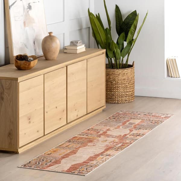 Cielo Abstract Spill Proof Washable Multicolor 2 ft. x 8 ft. Indoor Runner Rug