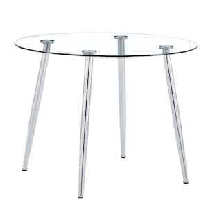 Modern Round Clear Glass 32.28 in.4 Legs Dining Table Seats for 6