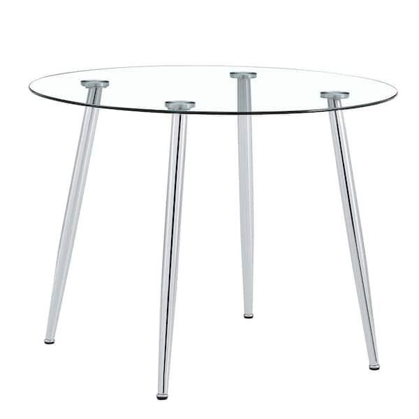 Polibi Modern Round Clear Glass 4 Legs Dining Table Seats for 6 (40.00 in. L x 30.00 in. H)