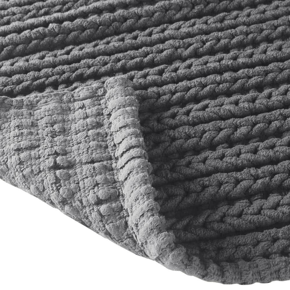 Charcoal Cotton Chenille Chain Stitch Bath Rug 20x30