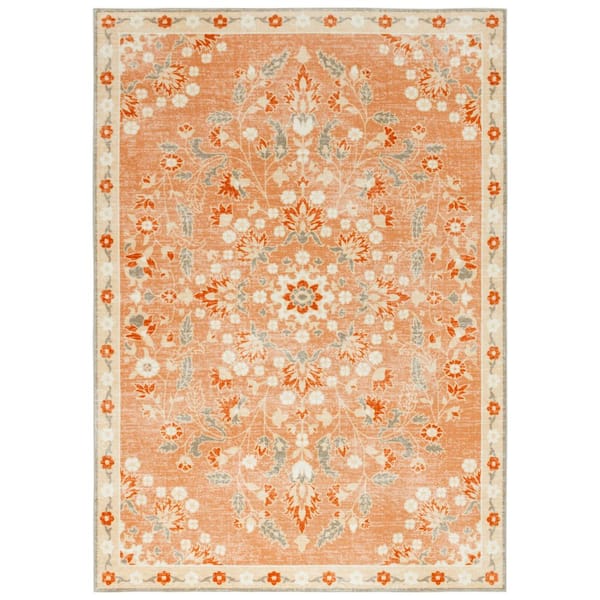 Martha Stewart Washable Rust/Beige 5 ft. x 8 ft. Machine Washable Abstract Floral Area Rug