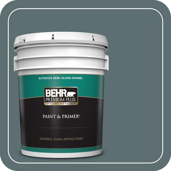 BEHR PREMIUM PLUS 5 gal. #ECC-58-3 Unreal Teal Semi-Gloss Enamel Exterior Paint & Primer