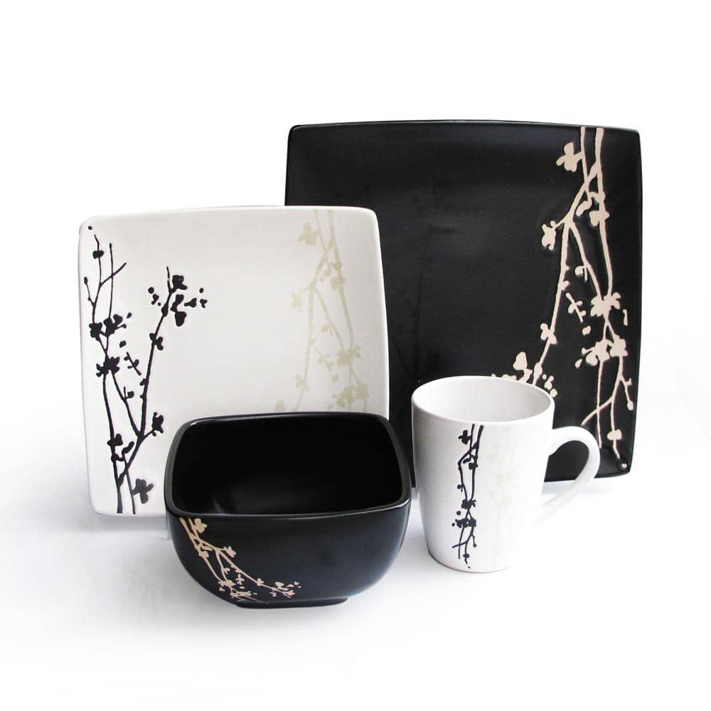 black and white dinnerware set