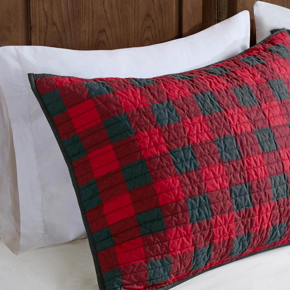 King Red Cotton Reversible Buffalo Check Quilt Set