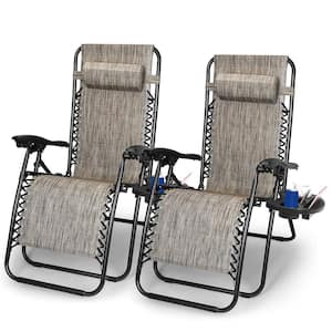 2-Packs Foldable Zero Gravity Lounge Chair with Dual Side Tray, 330 lbs. Load, Grey