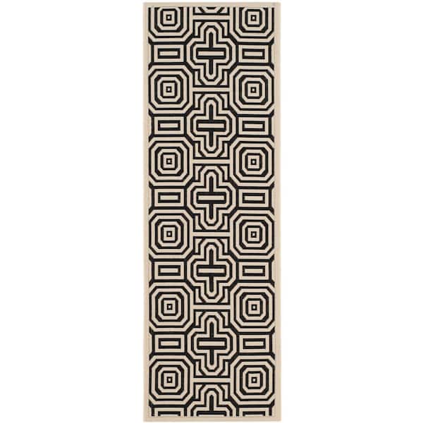 Courtyard Sand/Black 2 ft. x 10 ft. Border Indoor/Outdoor Patio  Runner Rug