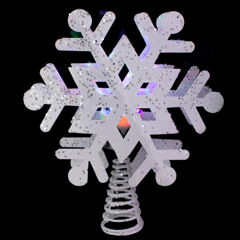 White Glitter Glass Snowflake Christmas Tree Topper with LED Lights