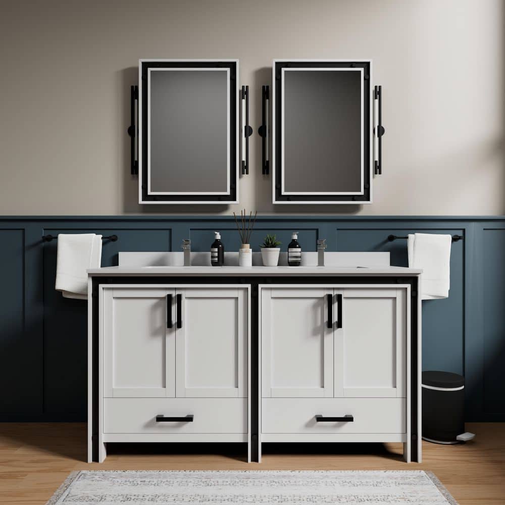 Ziva 60 in W x 22 in D White Double Bath Vanity and White Quartz Top price history on PriceWatchPro