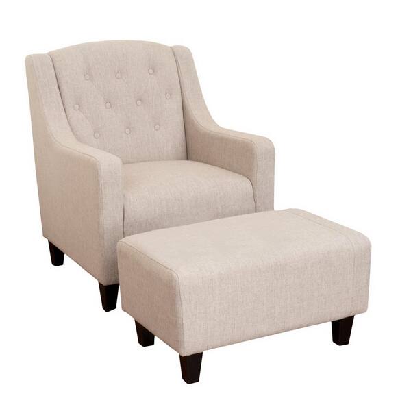 Noble House Elaine Light Beige Fabric, Beige Club Chair With Ottoman