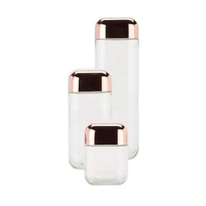 3-Piece 550ml, 1100ml and 1700ml Square Glass Storage Jar Set with Rose Gold with Twist Lids