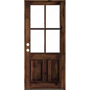 32 in. x 96 in. Knotty Alder Right-Hand/Inswing 4-Lite Clear Glass Red Mahogany Stain Wood Prehung Front Door