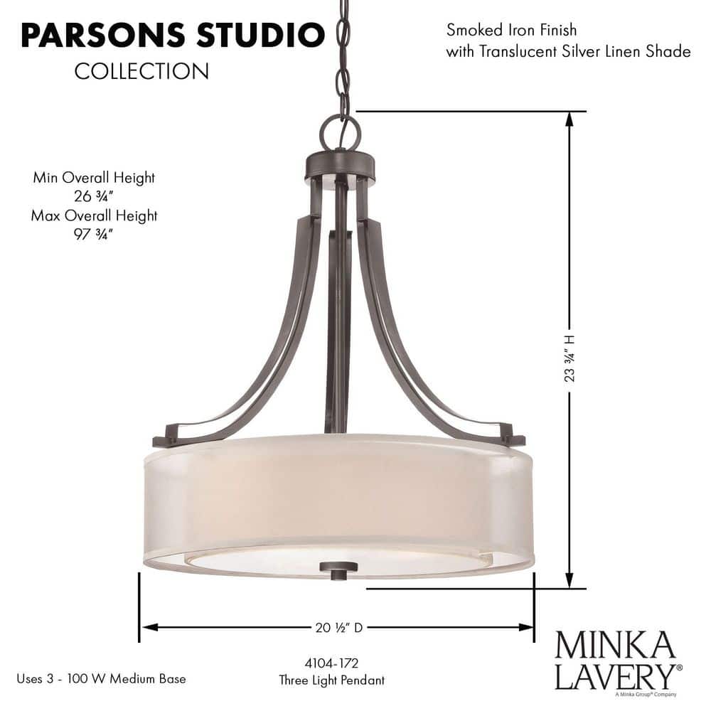 Parsons Studio Smoked Iron 3-Light Drum Pendant with Polished Nickel Accents
