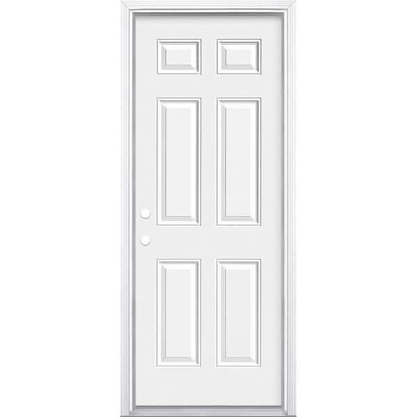 Masonite 30 in. x 80 in. 6-Panel Right-Hand Inswing Primed Steel Prehung Front Exterior Door with Brickmold