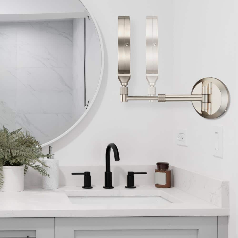 Satin Nickel LED Wall Mount Vanity Mirror with Telescoping Arm