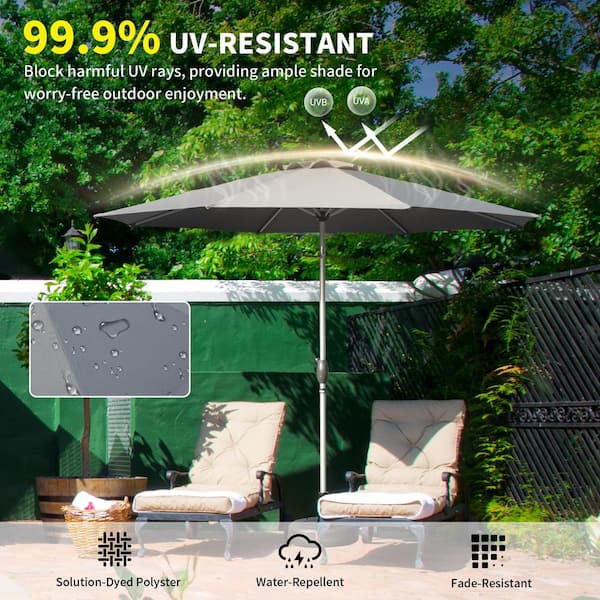 Unbranded 10FT Patio Umbrella, Outdoor Table Umbrella with Push Button Tilt and Crank, UV Protection Waterproof Sun Umbrella, Gray